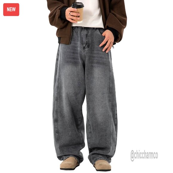 Men's Baggy Wide Leg Jeans Y2K Streetwear Denim Relaxed Fit
